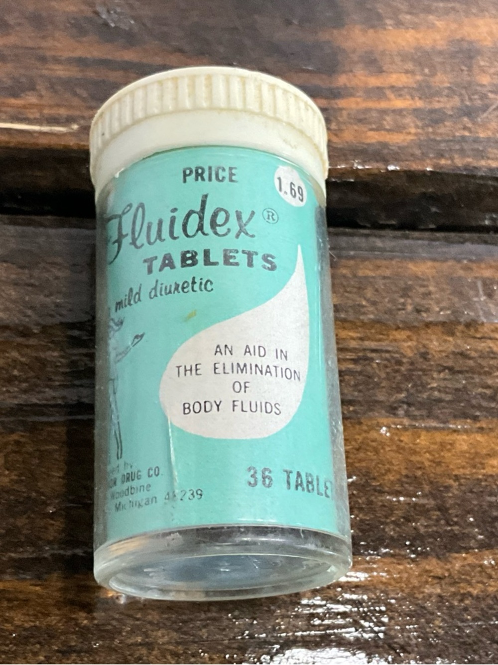 Vintage Fluidex Diuretic Tablets in Original Bottle Collectible Rare MCM